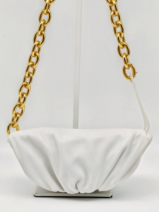 Bottega Veneta Handbags - Bottega Veneta The Chain Pouch White Leather Clutch Shoulder Bag Gold Chain